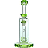 Calibear Showerhead Percolator Bong with vibrant green accents, 14mm female joint, front view