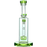 Calibear Showerhead Percolator Bong in Borosilicate Glass with Bent Neck and Green Accents, Front View