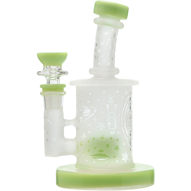 Calibear Sandblasted Seed Of Life Mini Can Bong in Milky Green with Bent Neck and 14mm Female Joint