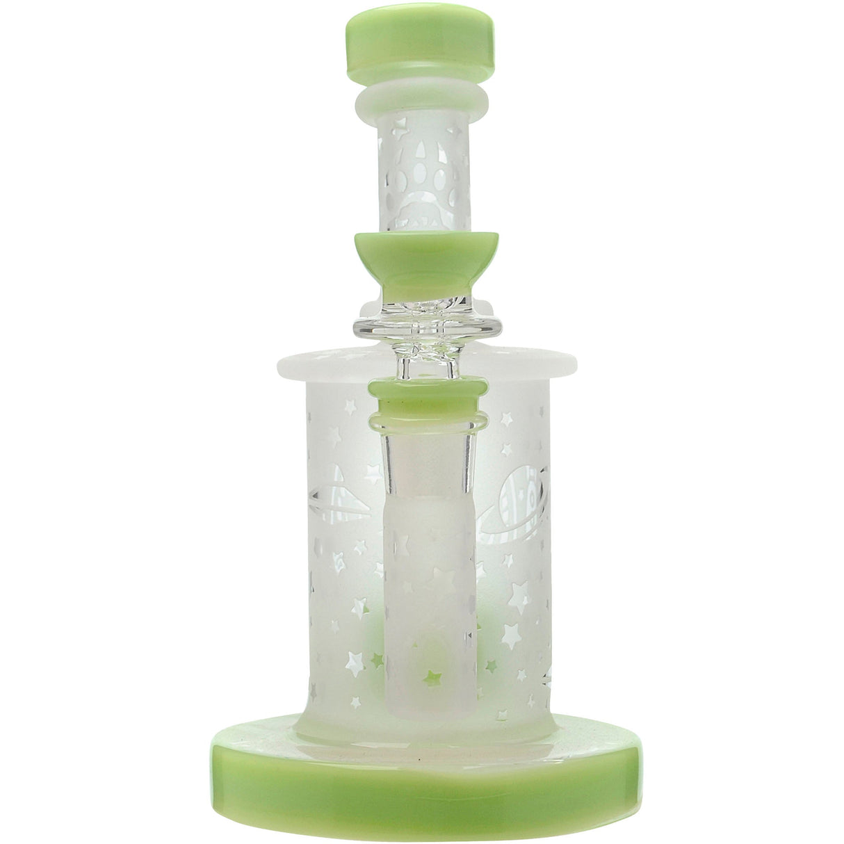 Calibear 6" Mini Can Bong with Sandblasted Seed of Life Design, Bent Neck, and Green Accents