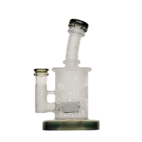 Calibear Sandblasted Seed Of Life Mini Can Bong in Transparent Black, 6 Inch Tall with Bent Neck