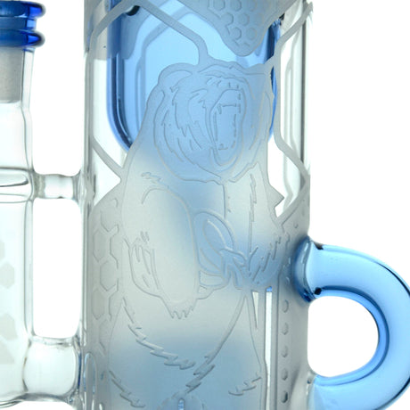 Calibear Sandblasted Bong with Showerhead Perc and Bear Design, 8" Tall, Side View