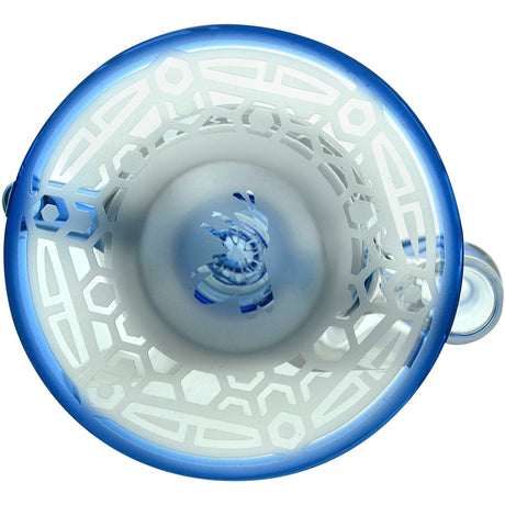 Calibear Sandblasted Showerhead Klein Recycler Bong with intricate design, top view