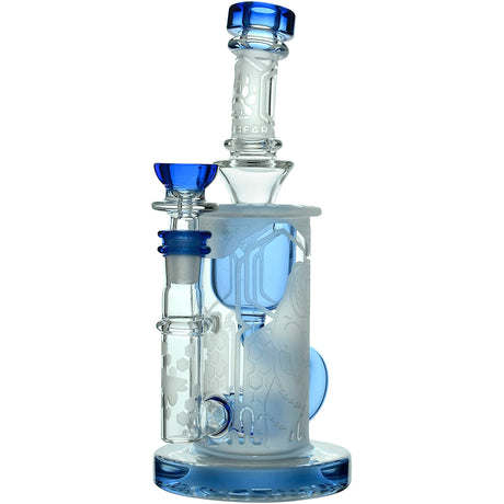 Calibear 8" Sandblasted Bong with Showerhead Perc, Blue Accents, and Bent Neck Design