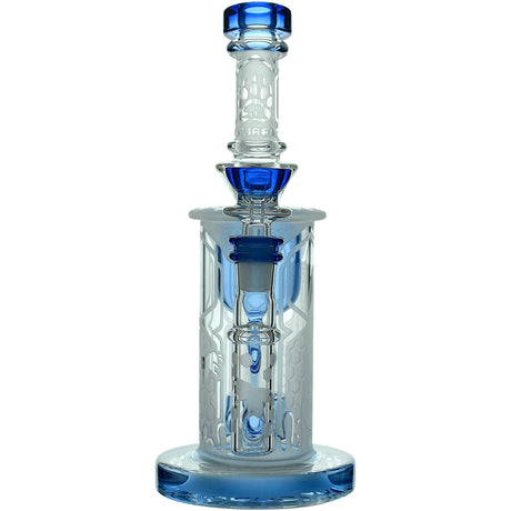 Calibear Sandblasted Showerhead Klein Recycler Bong with Blue Accents, Front View