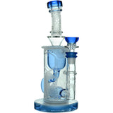 Calibear Sandblasted Showerhead Klein Recycler Bong with Blue Accents and Bent Neck