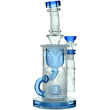 Calibear Sandblasted Bong with Showerhead Perc, Blue Accents, and Bent Neck - Front View