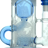 Calibear Sandblasted Showerhead Klein Recycler Bong Close-up with Blue Accents