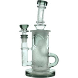 Calibear Sandblasted Showerhead Klein Recycler Bong in Transparent Black, 8" Tall with Bent Neck