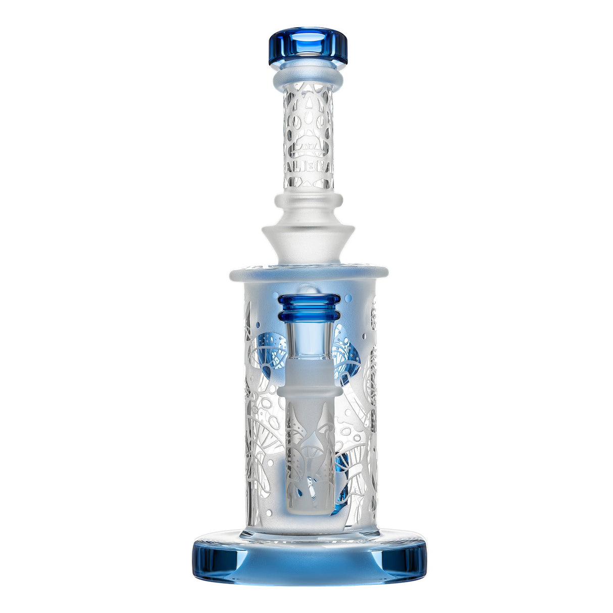 Calibear Sandblasted Torus Can Bong with Seed of Life Perc, Bent Neck, and Blue Accents
