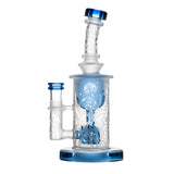 Calibear Sandblasted Bong with Seed of Life Perc, Blue Accents, Front View