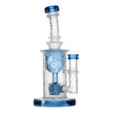 Calibear Sandblasted Bong with Seed of Life Perc, Bent Neck, and Blue Accents, Front View