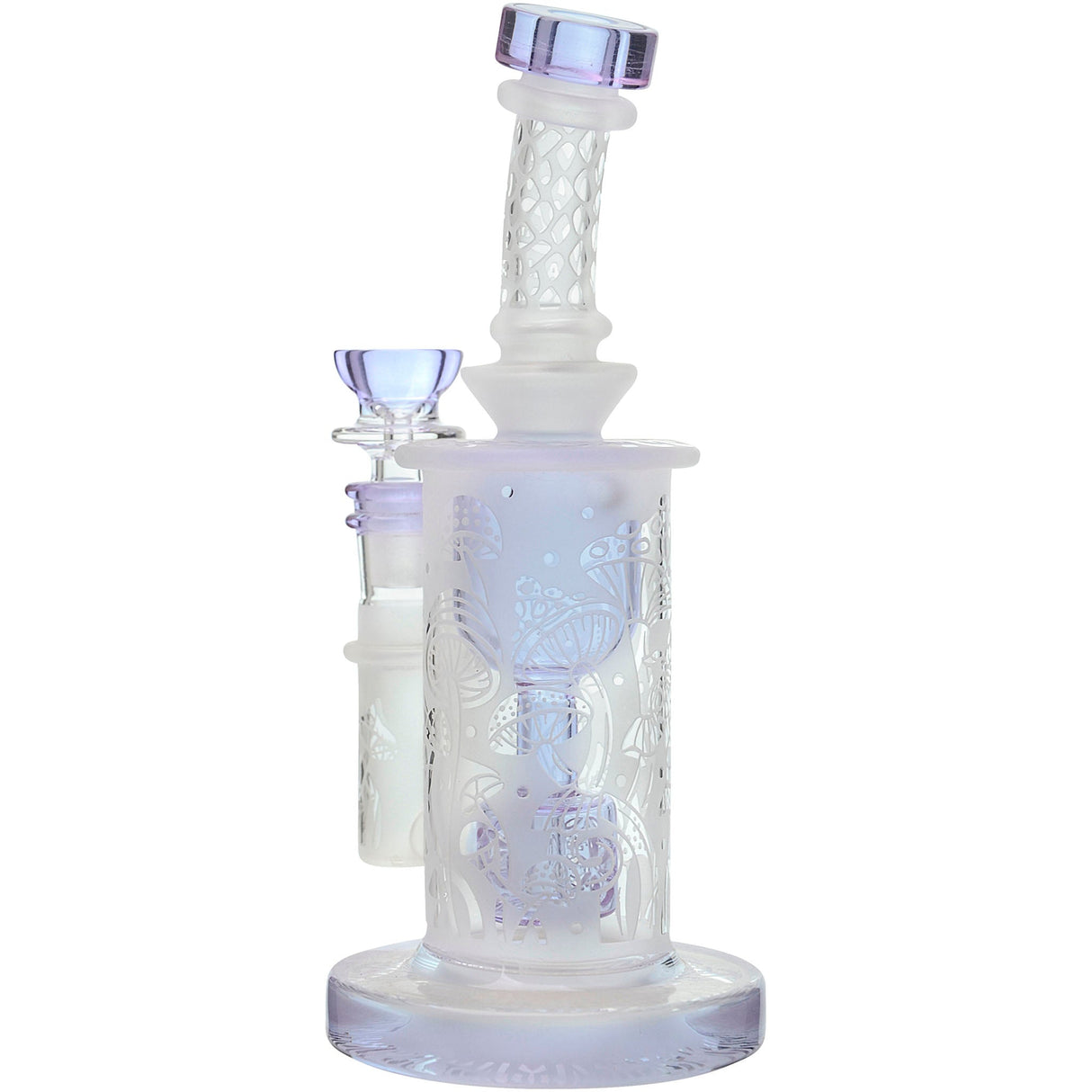 Calibear Sandblasted Bong with Seed of Life Perc, Bent Neck & Color Accents, Front View