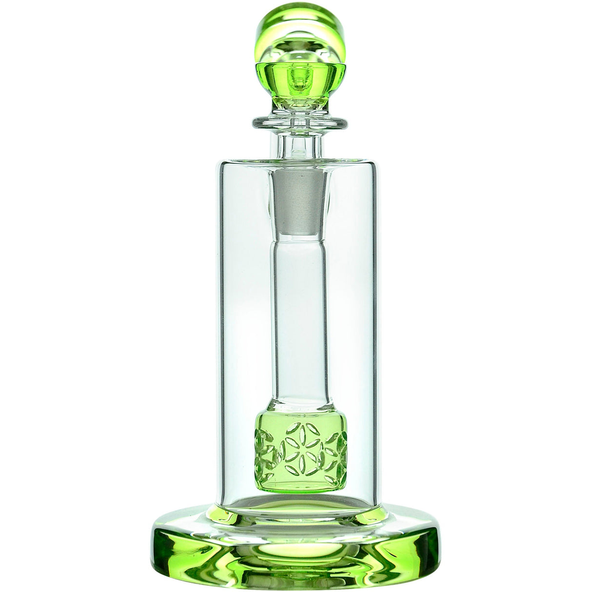 CaliBear Glass Bubbler with Seed of Life Percolator and Green Accents, Front View