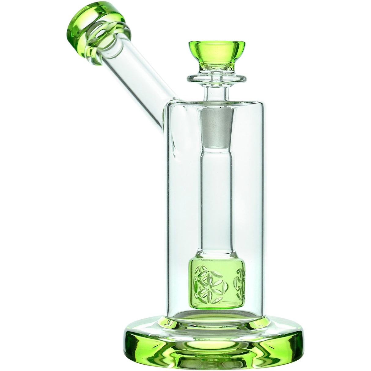 CaliBear Glass Bubbler with Seed of Life Percolator, Green Accents, Front View