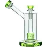 CaliBear Seed of Life Percolator Glass Bubbler with green accents, 14mm female joint, front view