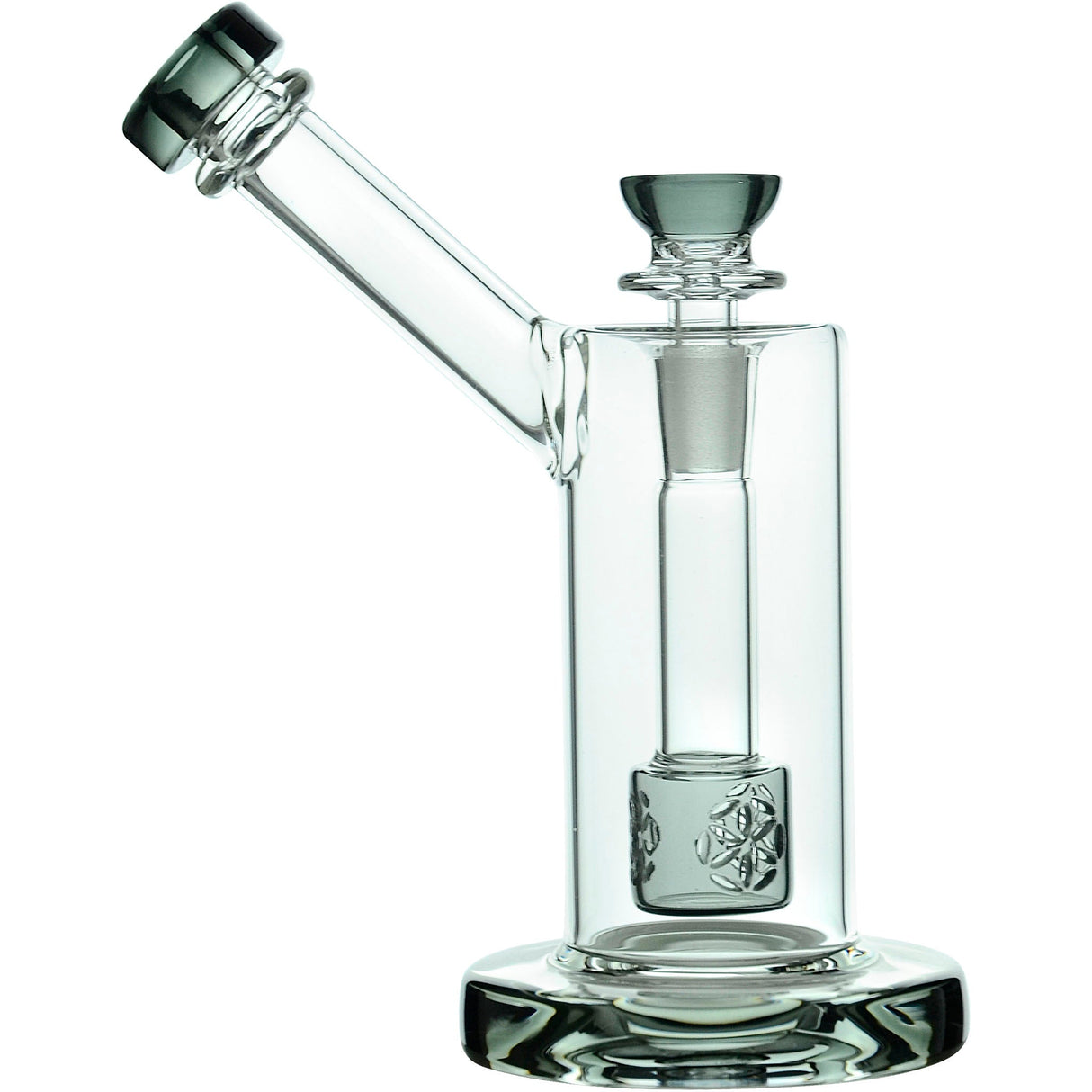 CaliBear Seed of Life Percolator Glass Upright Bubbler in Transparent Black with 14mm Bowl