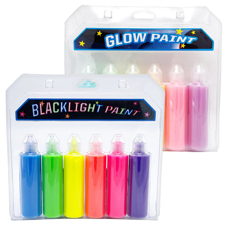 6PC Assorted Colors Glow Paint Tubes for Blacklight, Front View Packaging