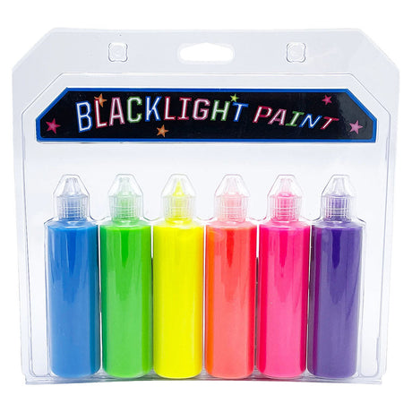 6PC Assorted Blacklight Paint Tubes in Blue, Green, Yellow, Red, Pink, Purple - Front View