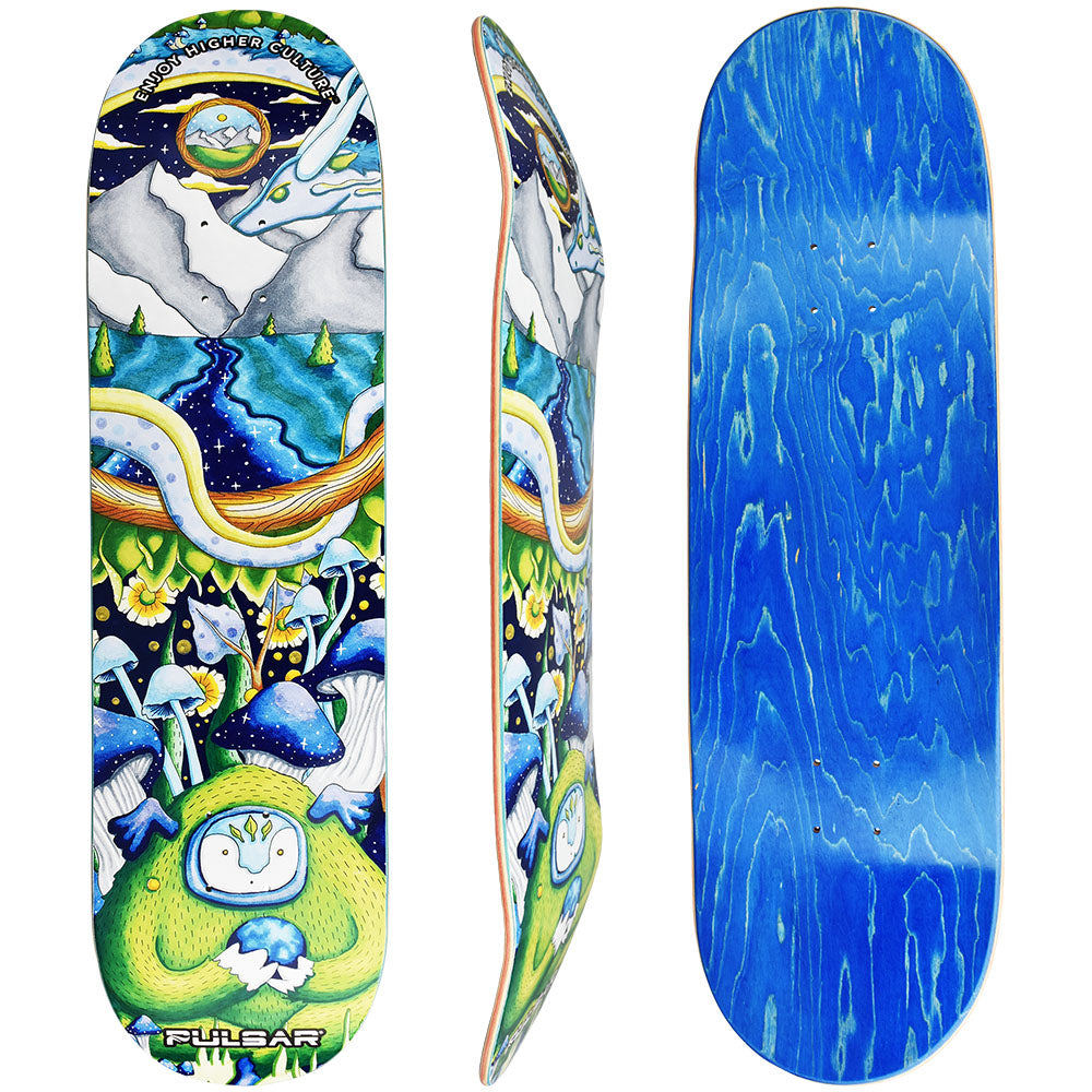 Pulsar SK8 Deck 'Remembering How to Listen' design, 32.5" x 8.5", front and side views