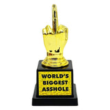 World's Biggest Asshole Trophy - Gold Hand Gesture on Black Base - Front View