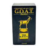 G.O.A.T. Trophy - Polyresin Golden Goat on Pedestal - Front View on Black Packaging