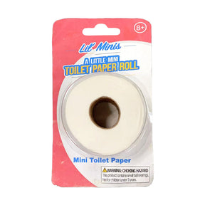 Lil' Minis Mini Toilet Paper Roll packaged on pink background, front view, perfect for novelty gift