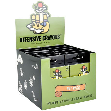 12PC BOX of Offensive Crayons Pot Pack, front view on white background, premium paper-rolled blunt crayons.