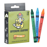 12PC Box of Offensive Crayons Pot Pack with three colorful blunt crayons displayed in front