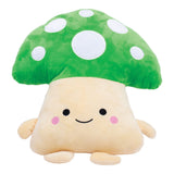 16" Green Mushroom Plush Buddy front view with a happy face, perfect for cozy home decor