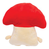 16" Mushroom Plush Buddy in red and cream, front view on a white background, soft home decor item