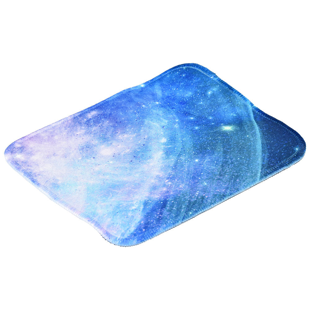 Galaxy-themed nebula bath mat with anti-slip backing, top view on white background