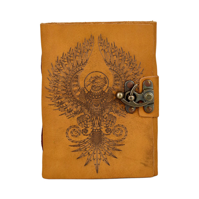 Phoenix Print Suede Journal with Metal Closure, 5x7 inches, Front View on White Background