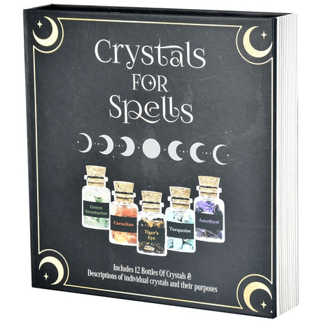 12PC Set A Call To Whimsy Crystals For Spells in Faux Book Box, Front View