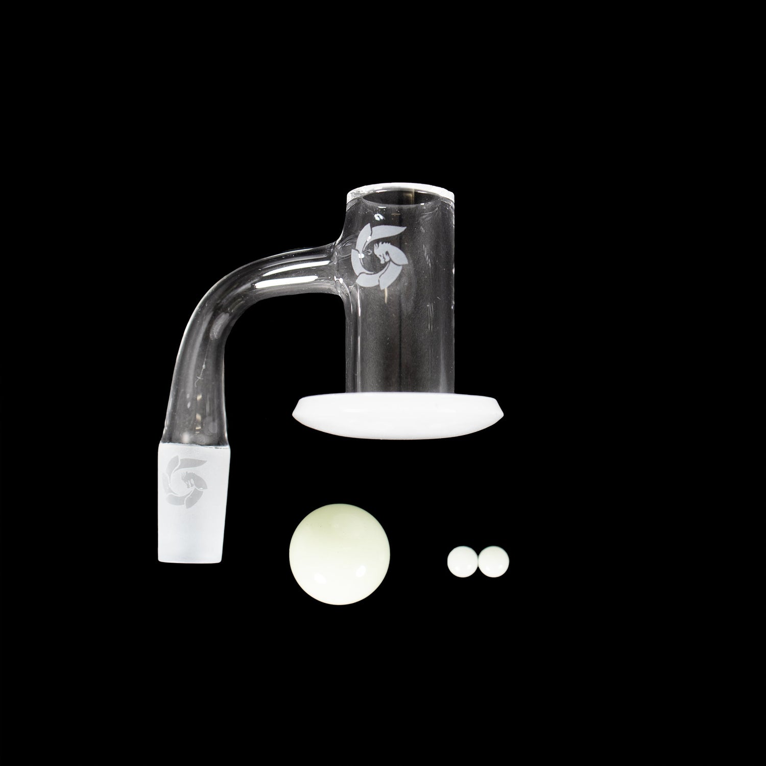 Glasshouse Opaque Hurricane Banger Kit - disassembled banger, opaque base, glow carb cap, and pearls