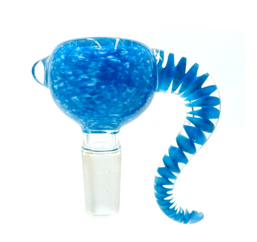 Lucky Goat Dragon Glass Bowl - 14mm Blue Colored Glass with Swirl Design