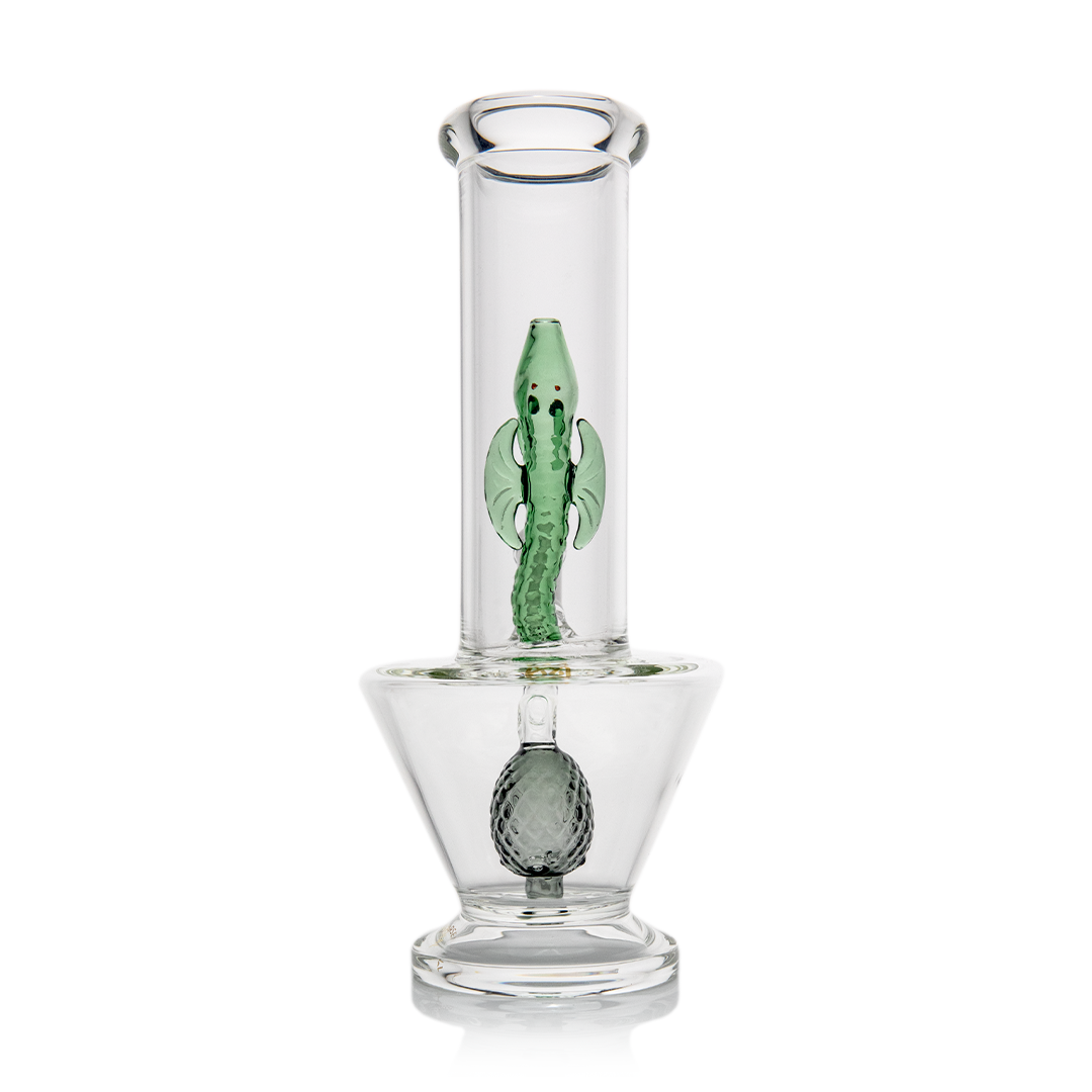 MJ Arsenal Firebreather Water Pipe with Green Dragon, Borosilicate Glass, Front View