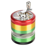 Pulsar 2.5 Inch 4pc Grinder with Crank & Viewing Window in Rasta Colors - Angled View