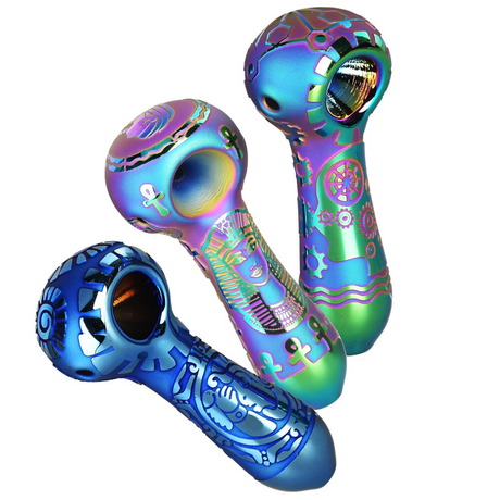 Geo Neo Electroplated Glass Spoon Pipe | 4" | Assorted Colors & Designs | 5ct Bundle