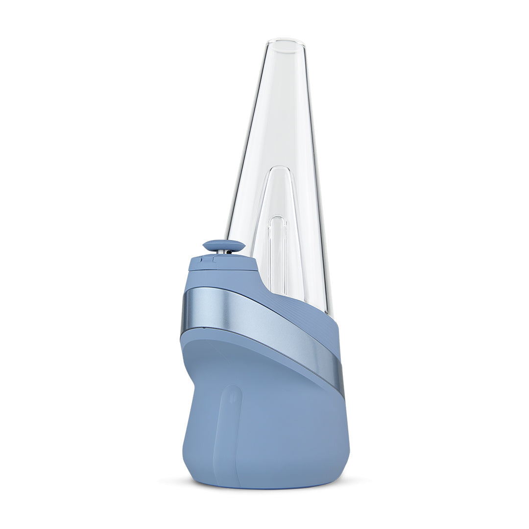 Puffco Peak Vaporizer in blue, front view on seamless white background, featuring ceramic bowl