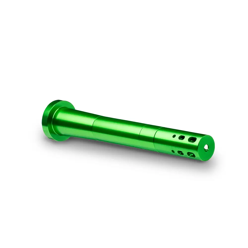 Chill Steel Pipes - Durable Green Aluminum Downstem, Front View on White Background