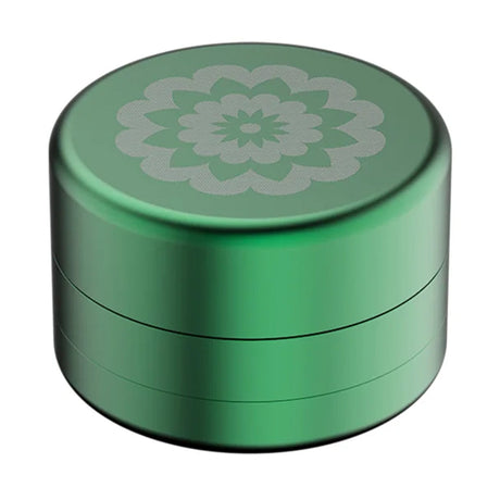 Flower Mill 2" Next Gen Standard Grinder in Green - Top View with Etched Flower Design