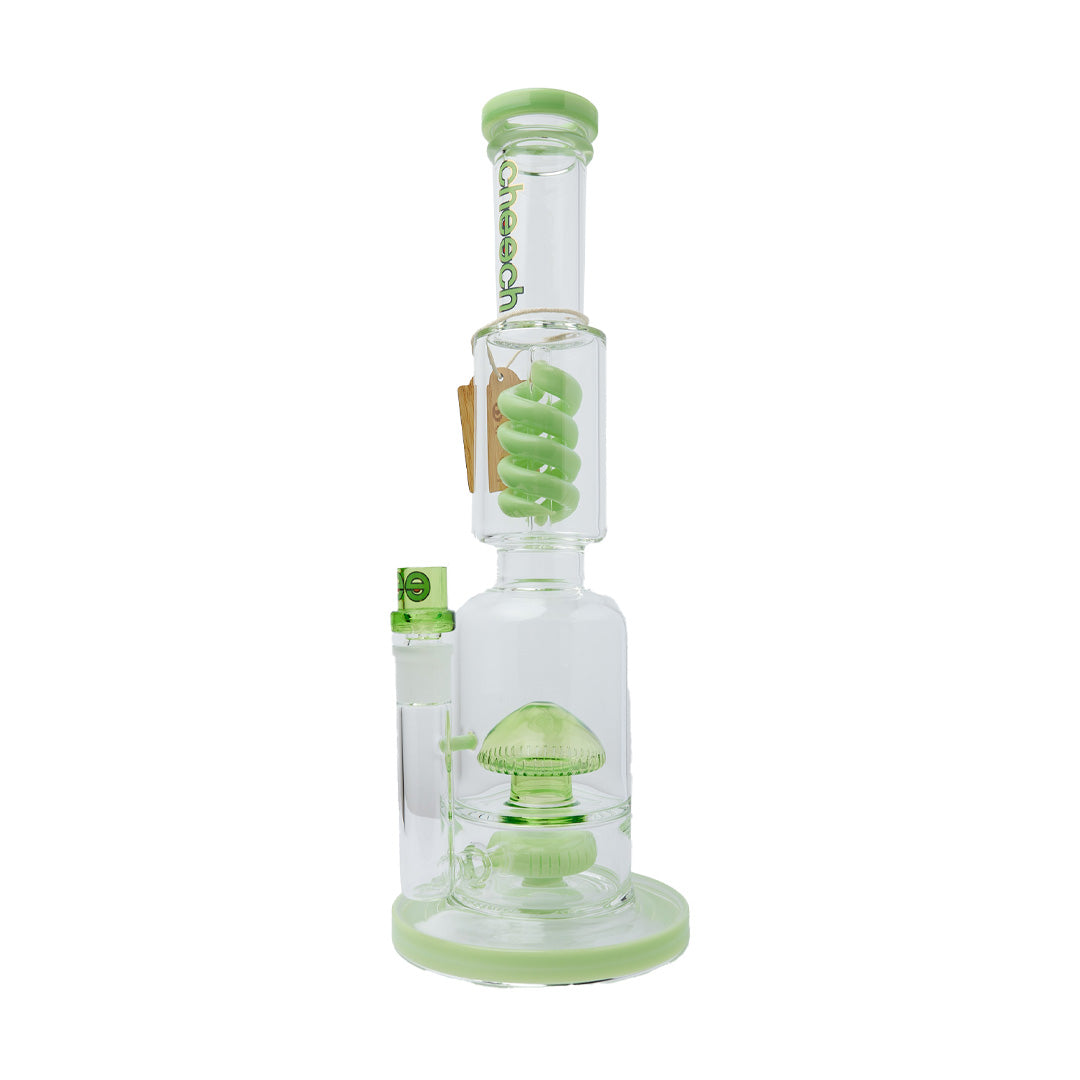 Cheech Glass 15.5" Triple Threat Water Pipe in Green with Borosilicate Glass, Front View