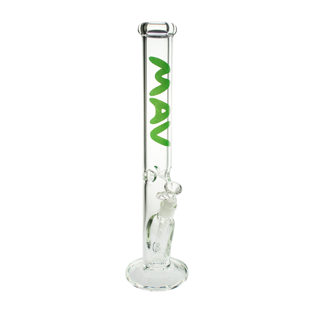 MAV Glass 18" Classic Straight Bong in Borosilicate with Clear Glass and Green Logo - Front View