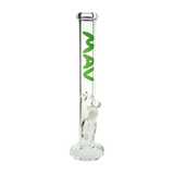 MAV Glass 18" Classic Straight Bong in Borosilicate with Clear Glass and Green Logo - Front View