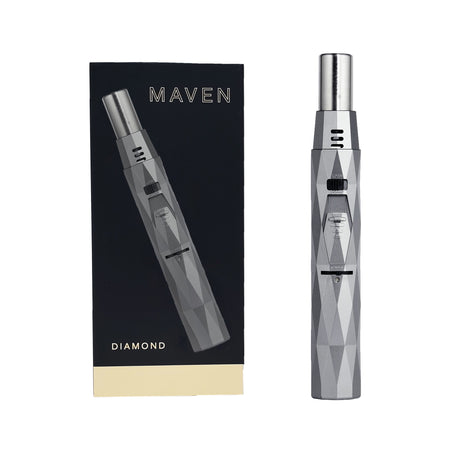 Maven Torch Diamond Pen Torch in Grey - Windproof Jet Flame, Side View with Packaging
