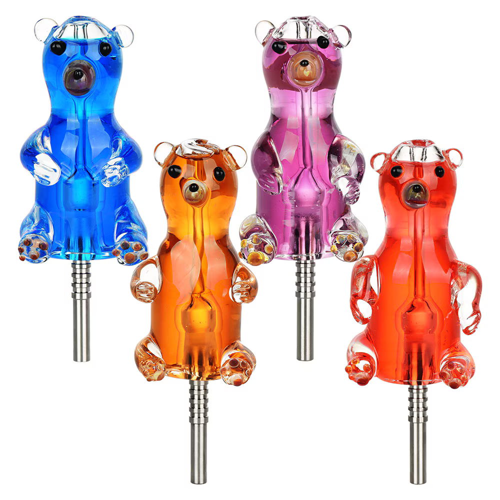 Gummy Bear Glycerin Glass Dab Straw | Titanium Tip | 5.5" | Colors Vary