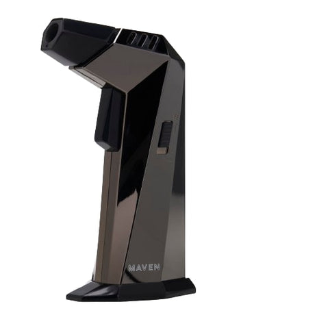 Maven Torch Prism in Gunmetal - Windproof Jet Flame Dab Rig Torch, Side View on White Background
