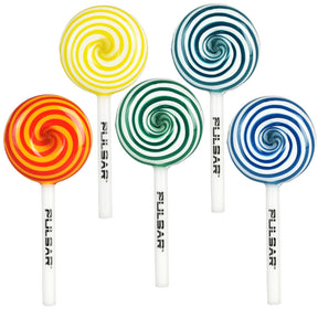 Pulsar Glass Lollipop Spoon Pipes 6" Set of 5, Assorted Colors, Borosilicate Glass, Top View