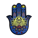 East Coasters Hamsa Die Cut 8 inch Dab Mat with vibrant protective design, top view on white background